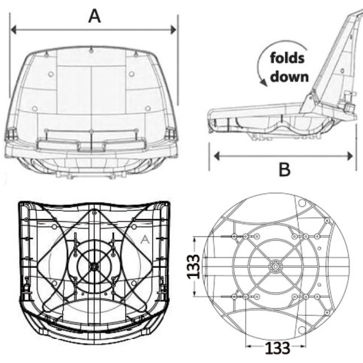 Siège repliable Osculati | Siège & fauteuil pilote de bateau moteur ou vedette | dimensions