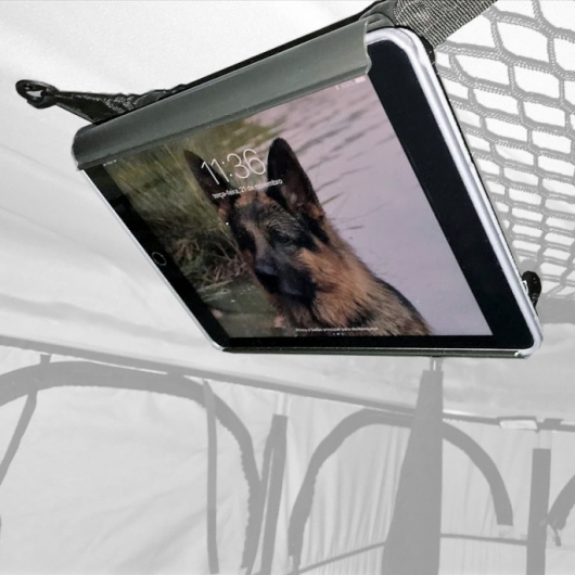 Support universel pour tablette JAMES BAROUD - fixation universel pour les tablettes à l'intérieur des tentes de toit.
