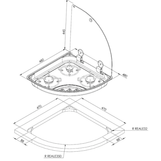 CAN Réchaud 3 feux 480 x 480 mm - Equipement gaz bateau & camping-car - H2R Equipements.