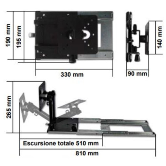 GESTEK Support TV placard 180° bras court