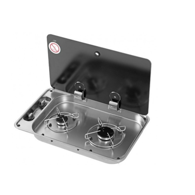 HarBin-Star Plaque Gaz 2 Feux Inox – Réchaud Encastrable Camping Caravaning GPL/Naturel 3 KW + 1,75 KW