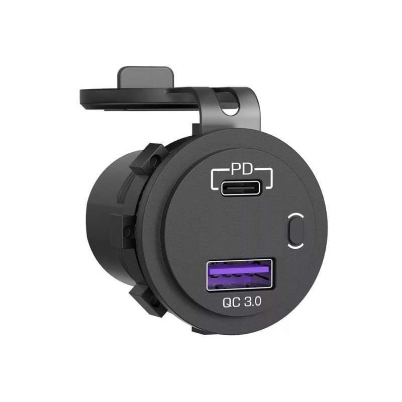 Panneau Double Prise USB + Allume-Cigare 12V Pour Voiture Ou Bateau - Montage Tableau De Bord, Noir, 3 Ports