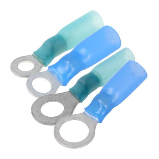 Cosse a œil isolé avec gaine thermorétractable bleue pour câble 1,5 à 2,5 mm²