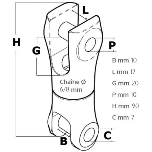 Accessoire et accastillage pour le mouillage du bateau, OSCULATI Jonction Ancre / Chaîne  + émerillon.