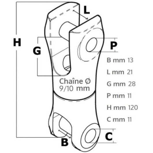 Accessoire et accastillage pour le mouillage du bateau, OSCULATI Jonction Ancre / Chaîne  + émerillon.