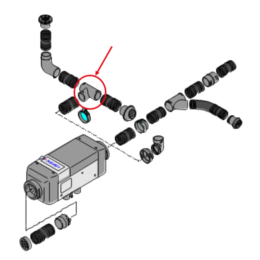 Raccord en T WEBASTO ø 90 mm | accessoire chauffage diesel  en fourgon aménagé & bateau