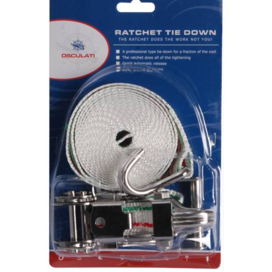 Sangle 25 mm cliquet et crochet inox OSCULATI - Sangle, sandow & élastique bateau