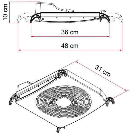 Turbo Kit Fiamma | Ventilateur 12V pour lanterneau camping-car, fourgon et caravane | schéma dimensions