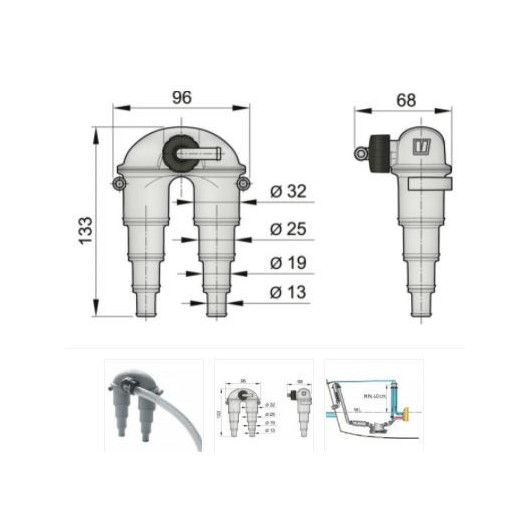 Coude anti-siphon à durite ø13 à 32 mm VETUS - Embout plomberie, raccord & accessoire réservoir pour bateau