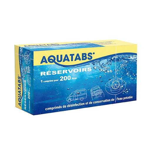 Conservateur d'eau 1 comprimé pour 200L AQUATABS - désifecter et conserver l'eau de votre réservoir fourgon ou bateau.