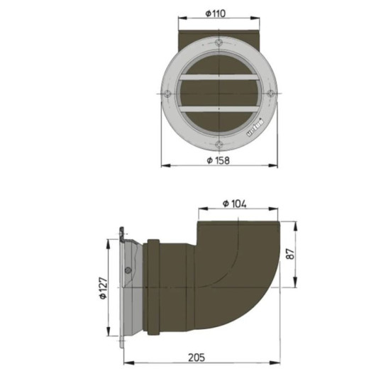 Grille inox avec manchon ø 104 mm (66cm²) VETUS - Aération en bateau