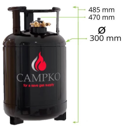 CAMPKO bouteille GPL rechargeable 22 L  / 11 kg pour véhicule aménagé et camping-car : vu dimensions
