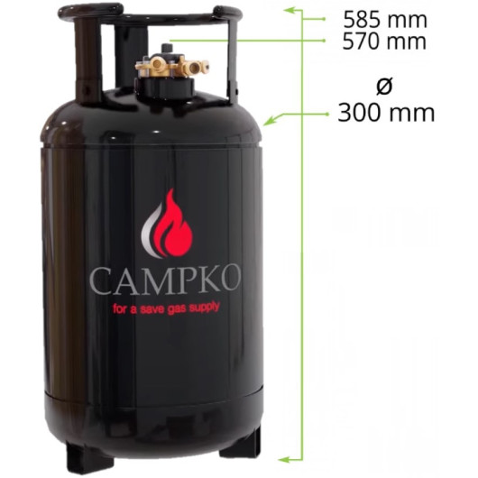 CAMPKO Bouteille de gaz rechargeable GPL volume 30 L pour fourgon et camping-car : vu des dimensions