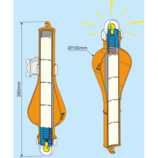 Feu flottant fixe à retournement Plastimo | Sécurité homme à la mer | schéma des dimensions
