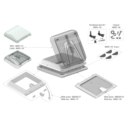 Pièces détachées Vent 28 F FIAMMA - pièces de rechange pour lanterneau camping-car.