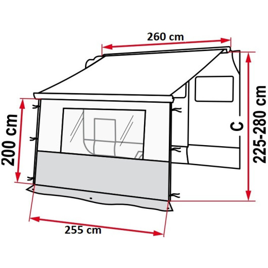 Blocker Pro 260 Van FIAMMA - Façade avant pour store de van et fourgon aménagé  - dimensions