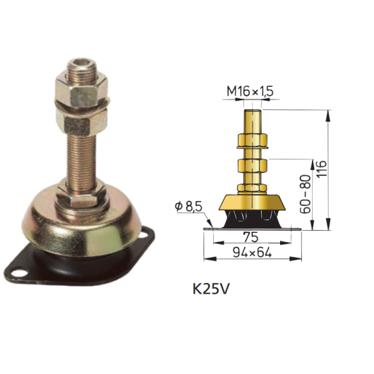 Silent Bloc K 1 ou 2 cylindres 6-20 CV VETUS - Silent bloc bateau - 