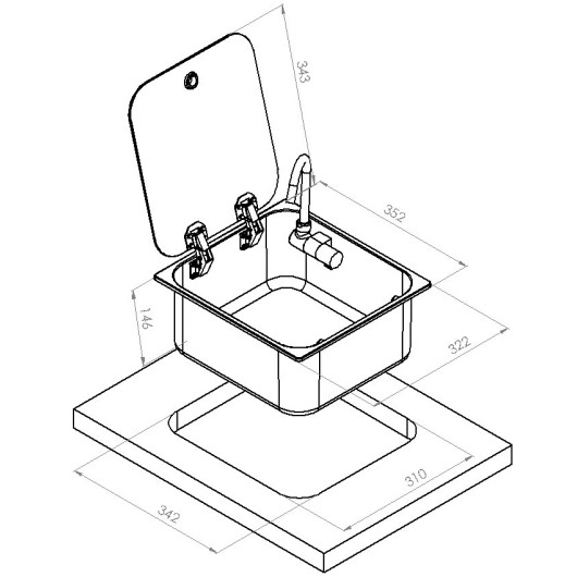 Evier + robinet avec couvercle 352 x 322 NAYY LOAD - évier inox pour cuisine de van, fourgon & bateau