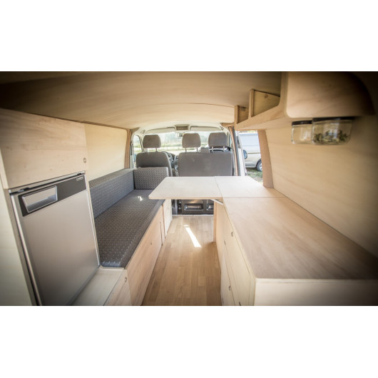 Meuble bois latéral XL + table Trafic 3 Simple Vans | Kit aménagement bois pour van | aménagement complet