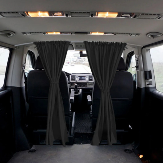 Rideau séparation cabine universel van et fourgon - Omac avec rail - Accessoire vanlife - noir ouvert dans le van