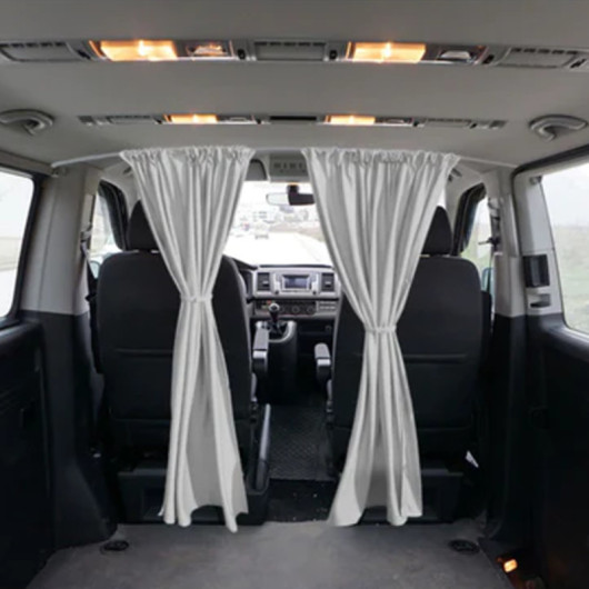 Rideau séparation cabine universel van et fourgon - Omac avec rail - Accessoire vanlife - beige ouvert dans le van