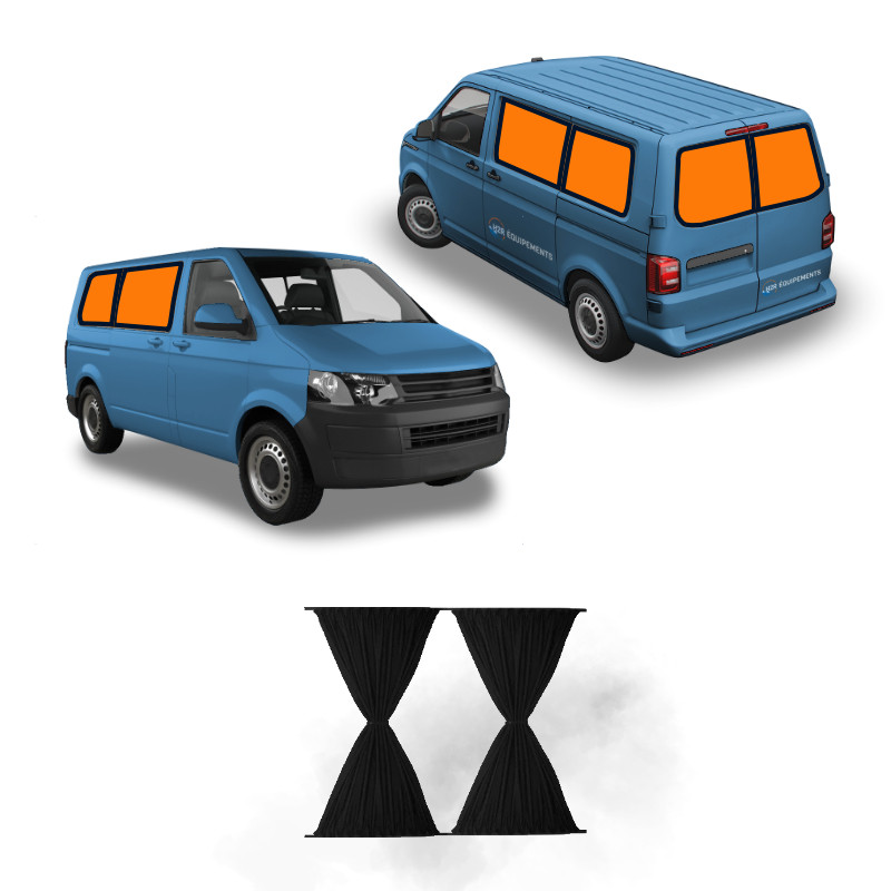 OMAC Rideaux D'Angle Arrière VW T5 T6 Transporter Multivan Long - Noir - Protection Intimité Et Soleil
