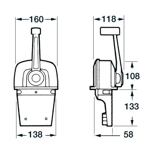 Boîtier de commande levier pupitre pour moteur de bateau ULTRAFLEX B77 | Contrôle de trim | dimensions