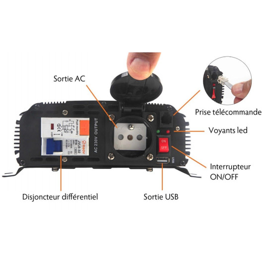 Convertisseur pur sinus PSW DIF-V2 700 Va Energie Mobile - 12V DC vers 230V AC pour van, bateau et camping-car | connectiques
