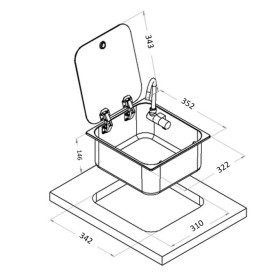 Evier inox CARBEST avec couvercle et robinet 322 x 352 mm pour van aménagé - couvercle verre trempé