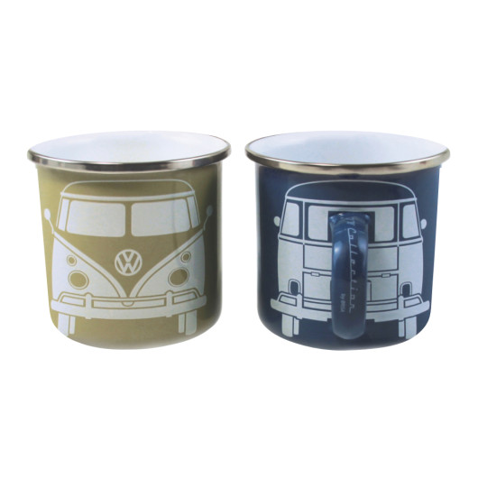 Set 2 tasses émaillées Combi VW COLLECTION - Mugs en acier pour le camping, bivouac et randonnées