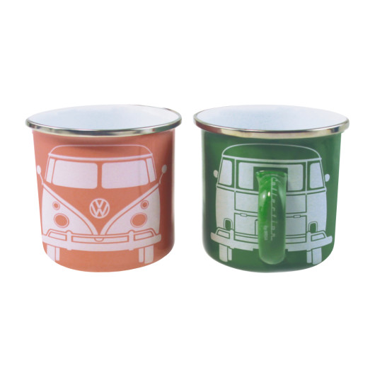 Set 2 tasses émaillées Combi VW COLLECTION - Mugs en acier pour le camping, bivouac et randonnées