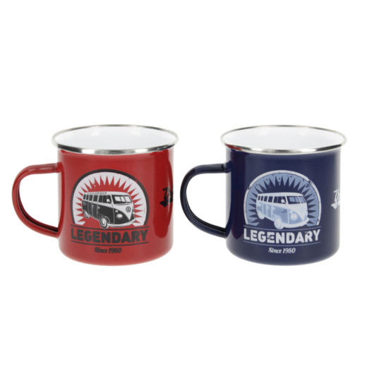 Set 2 tasses émaillées Combi VW COLLECTION - Mugs en acier pour le camping, bivouac et randonnées