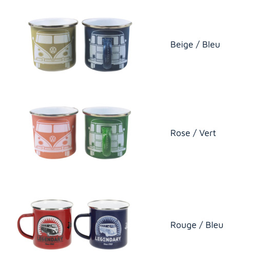 Set 2 tasses émaillées Combi VW COLLECTION - Mugs en acier pour le camping, bivouac et randonnées
