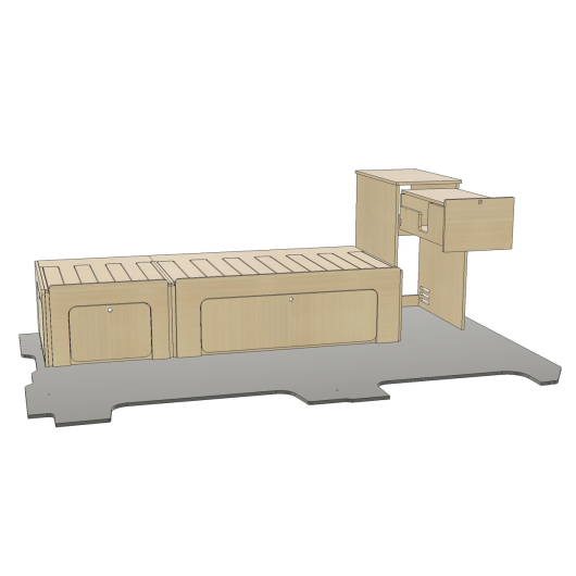 Meuble Seeker Simple Vans | Kit ménagement bois de van et fourgon | vue numérique de profil