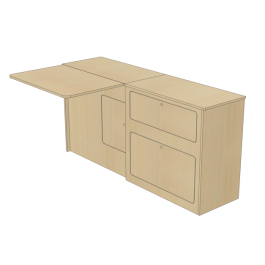 Meuble bois latéral XL + table Trafic 3 Simple Vans | Kit aménagement bois pour van | vue de profile