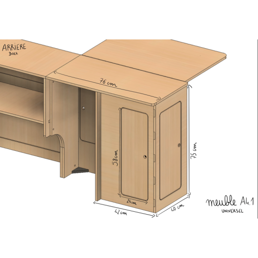 Meuble cuisine latéral avec table Simple Vans | Kit aménagement bois van en et fourgon | dimensions étagère