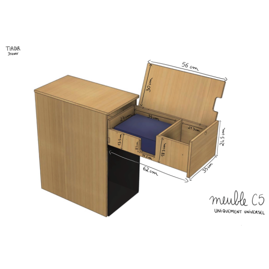 Meuble avant Simple Vans | Kit aménagement bois à monter pour van et fourgon | dimensions tiroir ouvert
