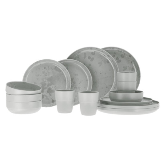 Set vaisselle 16 pièces Palma TRAVELLIFE - pack vaisselle complet en mélamine pour camping-car, bateau & camping - gris clair