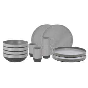 Set vaisselle 12 pièces Vita TRAVELLIFE - pack complet vaisselle mélamine gris pour bateau, camping-car & van - gris