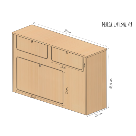 Meuble bois latéral de cuisine Simple Vans | Kit aménagement pour van et fourgon | dimensions
