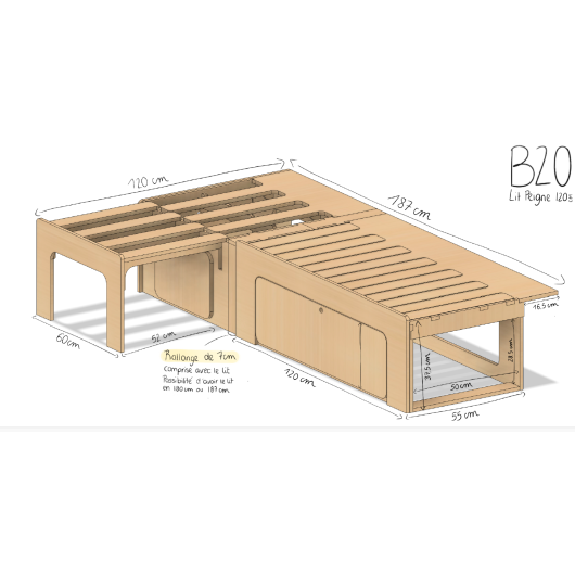 Kit aménagement Roamer universel Simplet Vans | pack meubles bois pour van et fourgon | dimensions lit peigne