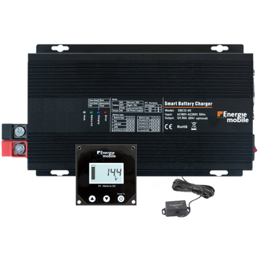 Chargeur de batterie SBC12-60 Energie Mobile | 12V 60A pour camping-car, van et bateau | afficheur LCD en option