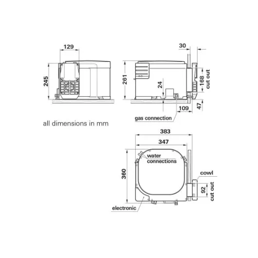 TRUMA Boiler gaz B10, chauffe-eau pour camping-car, schéma des dimensions