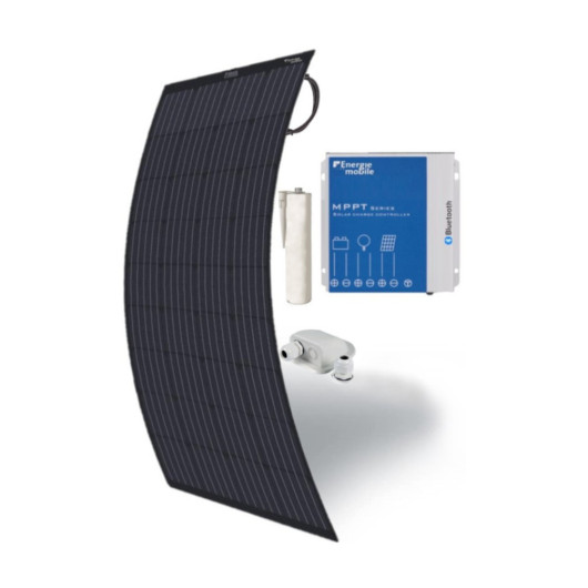 EM Panneau solaire souple PERC Flex 145 W en kit avec colle et régulateur MPPT pour fourgon, van, camping-car et bateau.
