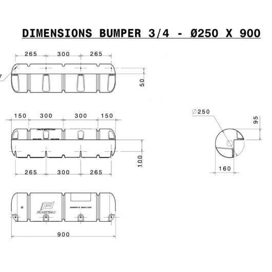 Bumper 3/4 ø25 x 90 cm gonflé PLASTIMO - Défense de ponton standard pour votre bateau - dimensions