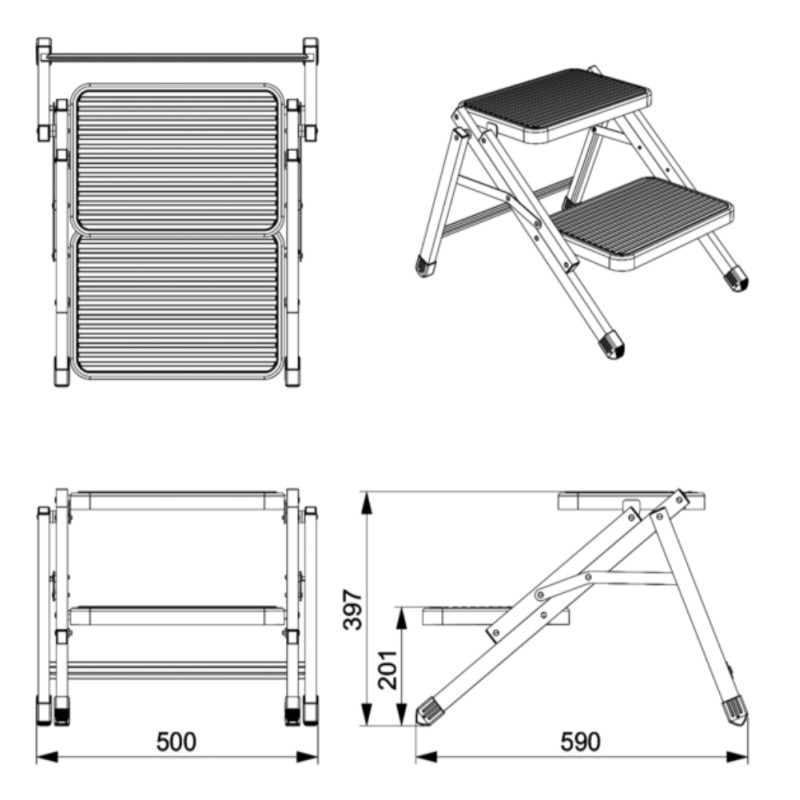 Marchepied Double Estoril En Acier Zingué - 634x381x380mm | Revêtement Antidérapant