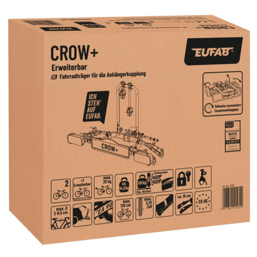 Crow Plus EUFAB  - Porte-vélos d'attelage basculant pour van aménagé ou voiture - emballage