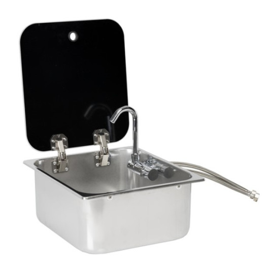 Evier inox CARBEST avec couvercle et robinet 322 x 352 mm pour van aménagé