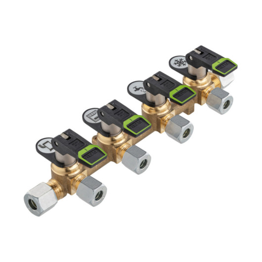 Vanne gaz à levier 4 voies GOK - Vanne à connexion rapide pour fourgon, camping-car et bateau
