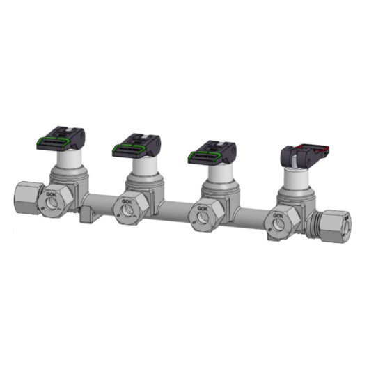Vanne gaz à levier 4 voies GOK - Vanne à connexion rapide pour fourgon, camping-car et bateau